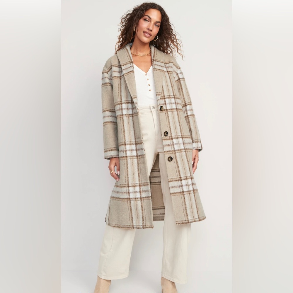 Old Navy Relaxed Plaid Soft-Brushed Overcoat